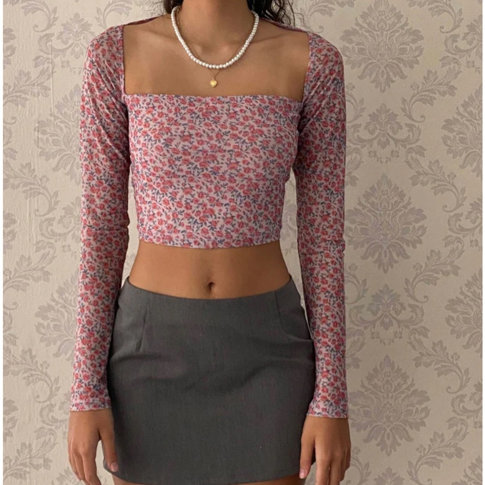 MOTEL Kalisha Long Sleeve Top In Spring Rose Dusty Pink | small